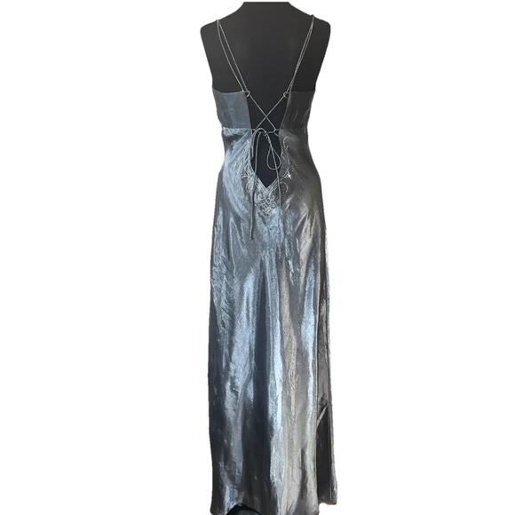 VTG Dave & Johnny Laura Ryner Dress Maxi Fairy Y2K Silver Rhinestone Formal 12 - Picture 5 of 9